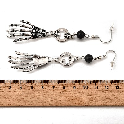 Halloween Alloy Skull Dangle Earrings LS-EJEW-K316-01A-AS-1