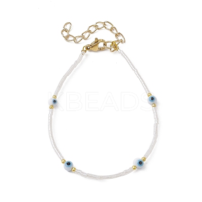 Evil Eye Lampwork & Glass Seed Beaded Bracelet with Real 18K Gold Plated 304 Stainless Steel Clasps BJEW-JB09998-05-1