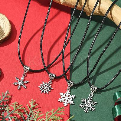 Tibetan Style Alloy Snowflake Pendant Necklaces NJEW-JN04538-1