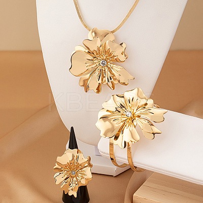 Flower Alloy Rhinestones Pendant Necklaces & Rings & Cuff Bangles Sets for Women FS-WG14933-01-1