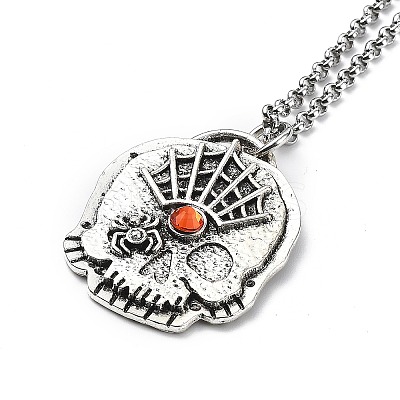 Skull Rhinestone Pendant Necklaces with Rolo Chains LS-NJEW-F309-09-1