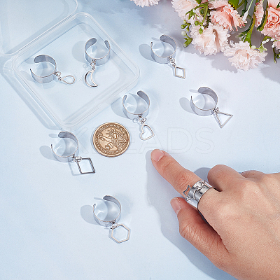 8Pcs 8 Style 304 Stainless Steel Open Cuff Rings Set RJEW-AB00012-1