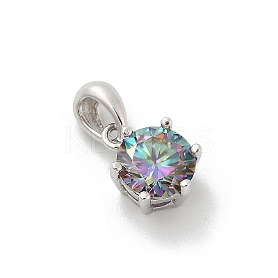 925 Sterling Silver Moissanite Rhinestone Flat Round Charms STER-U008-03P-1