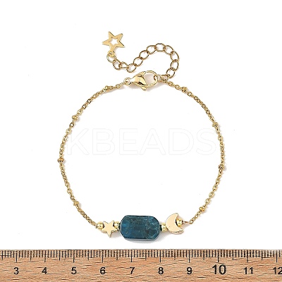 Natural Mixed Stone Rectangle & Moon Star Brass Beaded Bracelets BJEW-JB14231-1