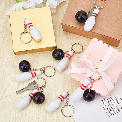 10Pcs 2 Style Bowling & Bowling Pin ABS Plastic Pendant Keychain KEYC-OC0001-43-1