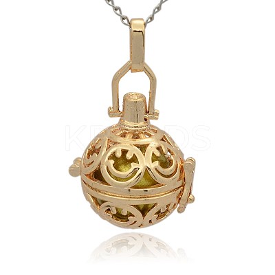 Golden Tone Brass Hollow Round Cage Pendants KK-J216-08G-1