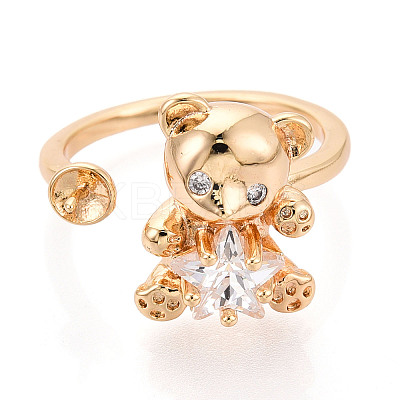 Bear Brass Micro Pave Clear Cubic Zirconia Cuff Ring Settings KK-T076-32G-1