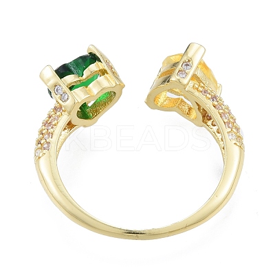 Colorful Cubic Zirconia Heart Open Cuff Ring RJEW-G261-20G-1
