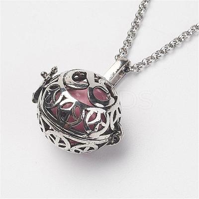 Brass Cage Pendant Necklaces NJEW-JN01868-1