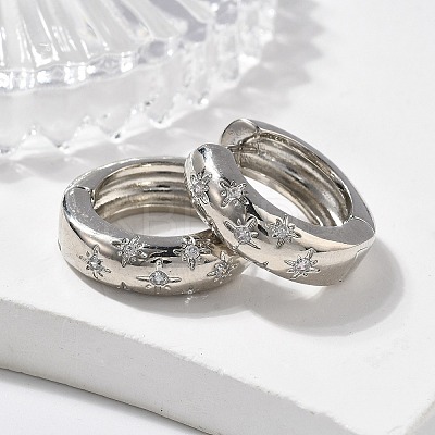 Clear Cubic Zirconia Star Hoop Earrings LS-EJEW-C022-06P-01-1