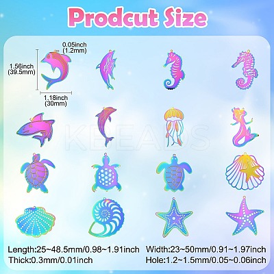 16Pcs 16 Styles Ion Plating(IP) 304 Stainless Steel Etched Metal Embellishments Pendants STAS-CJ0002-56-1