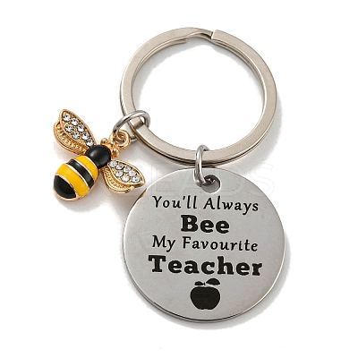 Teacher's Day Gift 201 Stainless Steel Flat Round with Word Keychains LS-KEYC-E040-07P-1