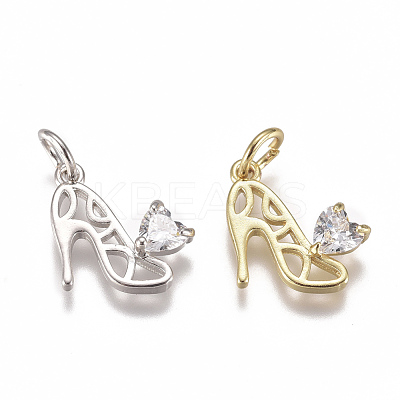 Brass Micro Pave Cubic Zirconia Stilettos Charms ZIRC-F111-13-1