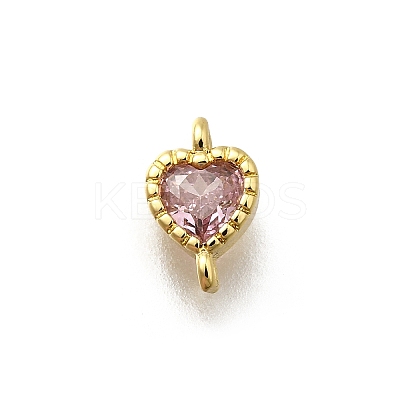 Heart Brass Cubic Zirconia Connector Charms KK-P295-34G-02-1