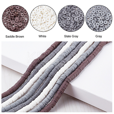 8 Strands 4 Colors Flat Round Handmade Polymer Clay Beads CLAY-PH0001-77-1