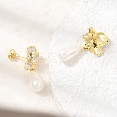 Brass Enamel Stud Dangle Earrings KK-CBAB173-02A-G-1