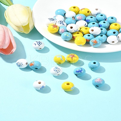 45Pcs 9 Styles Natural Wood European Beads WOOD-FS0001-27-1