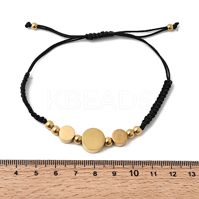 Adjustable 304 Stainless Steel Flat Round with Saint Benedict Braided Bead Bracelets for Women BJEW-K295-03G-02-1