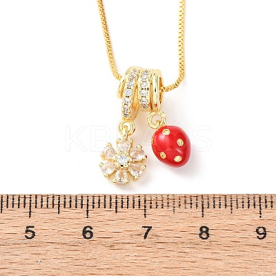 Brass Micro Pave Clear Cubic Zirconia with Enamel Red Pendant Necklaces NJEW-D348-04B-G-1