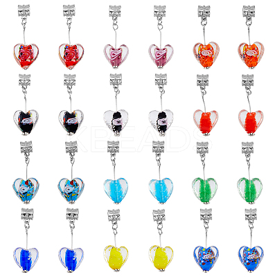 24Pcs 12 Colors Handmade Luminous Lampwork European Dangle Charms PALLOY-AB00087-1