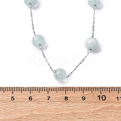 304 Stainless Steel Cat Eye Round Beads Handmade Chain Necklaces for Women NJEW-C073-01P-05-1