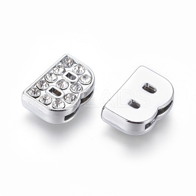 Alloy Initial Slide Charms with Grade A Rhinestones ALRI-R032-B-FF-1