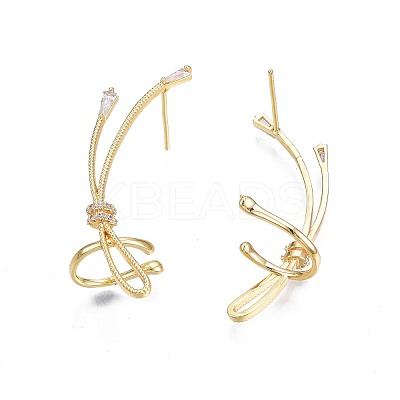 Cubic Zirconia Wrapped Knot Stud Earrings EJEW-N012-42-1