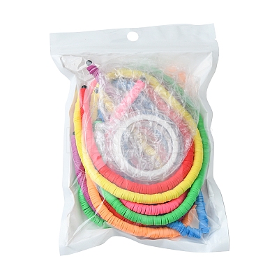 7Strands 7 Colors Flat Round Handmade Polymer Clay Beads CLAY-FS0001-28-1