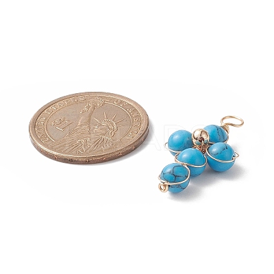 Synthetic Turquoise Copper Wire Wrapped Pendants PALLOY-JF01981-06-1