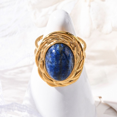 Oval Natural Lapis Lazuli Finger Rings RJEW-M063-01G-17-1