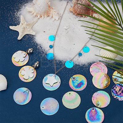 42Pcs 7 Colors Spray Painted Natural Capiz Shell Pendants SSHEL-SC0001-44-1