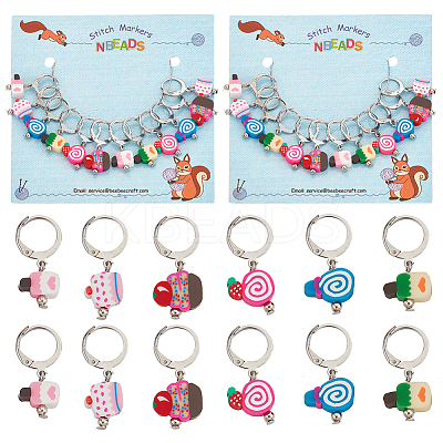 12Pcs 6 Style Handmade Polymer Clay Dessert Charm Locking Stitch Markers HJEW-PH01693-1