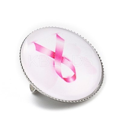 Breast Cancer Awareness Ribbon Glass Brooches JEWB-L019-01B-1