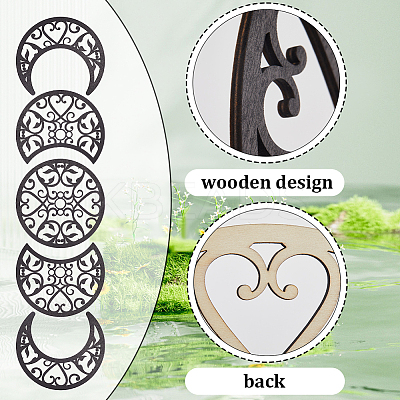 Wooden Moon Phase Decor Wall Decorations Set AJEW-WH0258-790B-1
