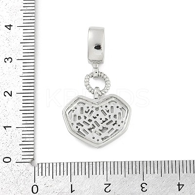 Brass Clear Cubic Zirconia Heart European Dangle Charms KK-Z090-04P-1