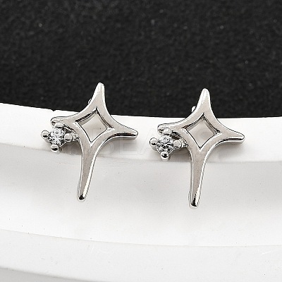 Brass Micro Pave Clear Cubic Zirconia Stud Earrings EJEW-M103-03P-1