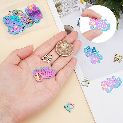 20Pcs 2 Style Mother's Day Ion Plating(IP) 201 Stainless Steel Pendants STAS-PH0003-96-1