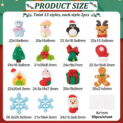 30Pcs 15 Styles Christmas Theme Opaque Resin Cabochons CRES-BC0001-08-1