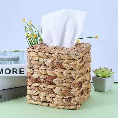 Raffia Woven Tissue Box AJEW-WH20011-02-1