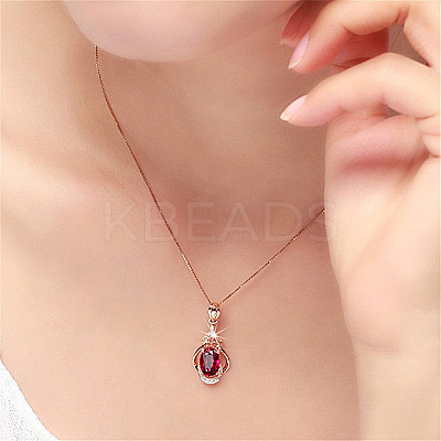 Teardrop 925 Sterling Silver Pave Natural Red Tourmaline Pendant Necklaces for Women FS-WG59C11-01-1