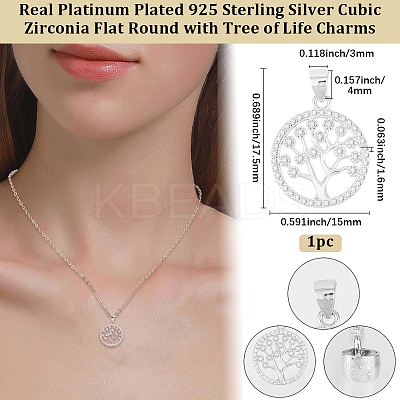 1Pc Rhodium Plated 925 Sterling Silver Pendants STER-BBC0008-33-1