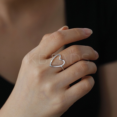 Non-Tarnish Hollow Out Heart 304 Stainless Steel Open Cuff Ring for Women LS-RJEW-E073-07P-1