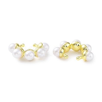 Brass Ring Cuff Earrings with ABS Imitation Pearl Beaded EJEW-D088-15G-1