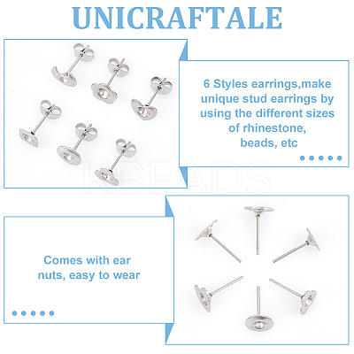 84Pcs 6 Style 201 Stainless Steel Stud Earring Findings STAS-UN0057-42-1