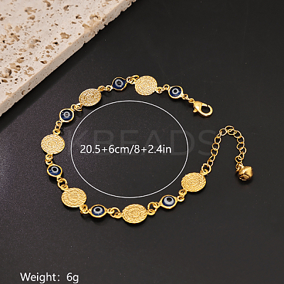 Vintage Beach Brass Coin Blue Evil Eye Link Chain Anklets for Women MD8802-1