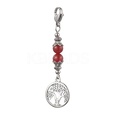 Alloy Tree of Life & Round Natural Gemstone Pendant Decoration HJEW-JM02021-S-1
