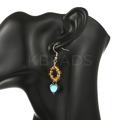 Heart Natural Amber & Abalone Shell/Paua Shell Dangle Earrings EJEW-JE07358-02-1