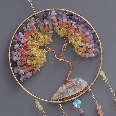 Iron & Brass & Crystal Glass Sun Catcher Pendants HJEW-K049-02-1