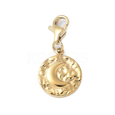 304 Stainless Steel Flat Round with Moon Pendant Decoration STAS-S165-11G-1