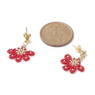 Glass Seed Braided Flower Dangle Stud Earrings EJEW-MZ00048-1